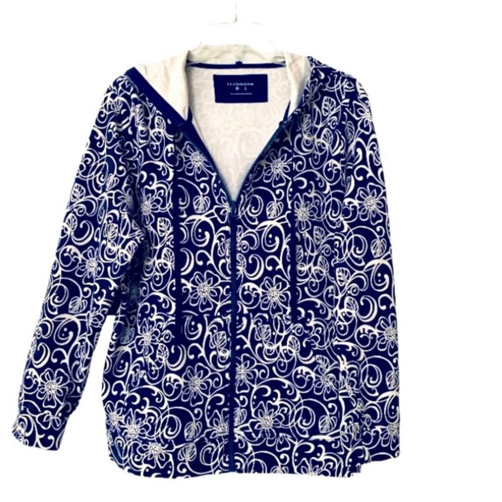 Liz Claiborne hoodie jacket, zippered with pockets Blue/white Size Large